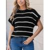 imageCUPSHE Womens Cap Sleeve Knit Sweater Top 2024 Striped Crew Neck Sweater Vest Casual Pullover TopsWhite Stripe