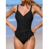 imageCUPSHE Womens One Piece Swimsuit Tummy Control Bathing Suit V Neck Drawstring Double Adjustable Straps Back HookBlack