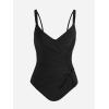 imageCUPSHE Womens One Piece Swimsuit Tummy Control Bathing Suit V Neck Drawstring Double Adjustable Straps Back HookBlack