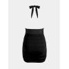 imageCUPSHE Womens One Piece Swimsuit Tummy Control Swim Dress Halter V Neck Ruched Mesh Bathing SuitBlack