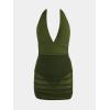 imageCUPSHE Womens One Piece Swimsuit Tummy Control Swim Dress Halter V Neck Ruched Mesh Bathing SuitDark Olive Green