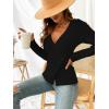 imageCUPSHE Womens Ribbed Long Sleeve Sweater 2024 Fall Knit V Neck Pullover Sweater TopsBlack
