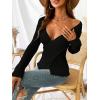 imageCUPSHE Womens Ribbed Long Sleeve Sweater 2024 Fall Knit V Neck Pullover Sweater TopsBlack