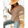 imageCUPSHE Womens Ribbed Long Sleeve Sweater 2024 Fall Knit V Neck Pullover Sweater TopsBrown