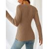 imageCUPSHE Womens Ribbed Long Sleeve Sweater 2024 Fall Knit V Neck Pullover Sweater TopsBrown