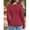 imageCUPSHE Womens Ribbed Long Sleeve Sweater 2024 Fall Knit V Neck Pullover Sweater TopsBurgundy