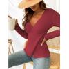 imageCUPSHE Womens Ribbed Long Sleeve Sweater 2024 Fall Knit V Neck Pullover Sweater TopsBurgundy