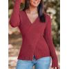 imageCUPSHE Womens Ribbed Long Sleeve Sweater 2024 Fall Knit V Neck Pullover Sweater TopsBurgundy