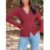 imageCUPSHE Womens Ribbed Long Sleeve Sweater 2024 Fall Knit V Neck Pullover Sweater TopsBurgundy