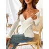 imageCUPSHE Womens Ribbed Long Sleeve Sweater 2024 Fall Knit V Neck Pullover Sweater TopsCream White