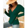 imageCUPSHE Womens Ribbed Long Sleeve Sweater 2024 Fall Knit V Neck Pullover Sweater TopsDark Green