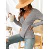 imageCUPSHE Womens Ribbed Long Sleeve Sweater 2024 Fall Knit V Neck Pullover Sweater TopsGrey