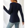 imageCUPSHE Womens Ribbed Long Sleeve Sweater 2024 Fall Knit V Neck Pullover Sweater TopsNavy Blue