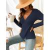 imageCUPSHE Womens Ribbed Long Sleeve Sweater 2024 Fall Knit V Neck Pullover Sweater TopsNavy Blue