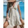 imageCUPSHE Womens Smocked Mini Dress Plunging V Neck Ruffled Summer Beach Cover Up DressBeige