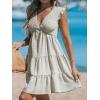 imageCUPSHE Womens Smocked Mini Dress Plunging V Neck Ruffled Summer Beach Cover Up DressBeige