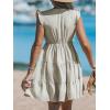 imageCUPSHE Womens Smocked Mini Dress Plunging V Neck Ruffled Summer Beach Cover Up DressBeige