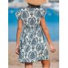 imageCUPSHE Womens Smocked Mini Dress Plunging V Neck Ruffled Summer Beach Cover Up DressFloral Blue
