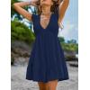 imageCUPSHE Womens Smocked Mini Dress Plunging V Neck Ruffled Summer Beach Cover Up DressNavy Blue