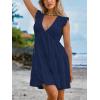 imageCUPSHE Womens Smocked Mini Dress Plunging V Neck Ruffled Summer Beach Cover Up DressNavy Blue