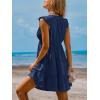 imageCUPSHE Womens Smocked Mini Dress Plunging V Neck Ruffled Summer Beach Cover Up DressNavy Blue
