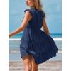 imageCUPSHE Womens Smocked Mini Dress Plunging V Neck Ruffled Summer Beach Cover Up DressNavy Blue