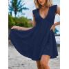 imageCUPSHE Womens Smocked Mini Dress Plunging V Neck Ruffled Summer Beach Cover Up DressNavy Blue