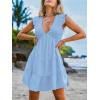 imageCUPSHE Womens Smocked Mini Dress Plunging V Neck Ruffled Summer Beach Cover Up DressSky Blue