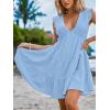 imageCUPSHE Womens Smocked Mini Dress Plunging V Neck Ruffled Summer Beach Cover Up DressSky Blue