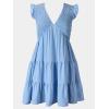 imageCUPSHE Womens Smocked Mini Dress Plunging V Neck Ruffled Summer Beach Cover Up DressSky Blue