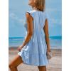 imageCUPSHE Womens Smocked Mini Dress Plunging V Neck Ruffled Summer Beach Cover Up DressSky Blue