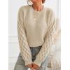 imageCUPSHE Womens Sweater Long Sleeve Crewneck Sweaters Cable Knit Jumper TopsBeige