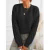 imageCUPSHE Womens Sweater Long Sleeve Crewneck Sweaters Cable Knit Jumper TopsBlack
