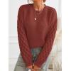 imageCUPSHE Womens Sweater Long Sleeve Crewneck Sweaters Cable Knit Jumper TopsBrick Red
