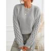 imageCUPSHE Womens Sweater Long Sleeve Crewneck Sweaters Cable Knit Jumper TopsGray