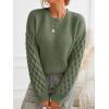 imageCUPSHE Womens Sweater Long Sleeve Crewneck Sweaters Cable Knit Jumper TopsGreen