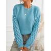 imageCUPSHE Womens Sweater Long Sleeve Crewneck Sweaters Cable Knit Jumper TopsOcean Blue