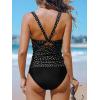 imageCUPSHE Womens Tankini Sets Scalloped V Neck Two Piece Bathing Suits Crossback Straps High Waisted RuchedBlackDots