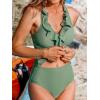 imageCUPSHE Womens Tankini Sets Two Piece Swimsuit High Waisted V Neck Ruffled Self Tie Lace Up Ruched XS4XLEucalyptus Green