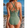 imageCUPSHE Womens Tankini Sets Two Piece Swimsuit High Waisted V Neck Ruffled Self Tie Lace Up Ruched XS4XLEucalyptus Green