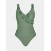 imageCUPSHE Womens Tankini Sets Two Piece Swimsuit High Waisted V Neck Ruffled Self Tie Lace Up Ruched XS4XLEucalyptus Green