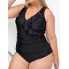 imageCUPSHE Womens Tankini Sets Two Piece Swimsuit High Waisted V Neck Ruffled Self Tie Lace Up Ruched XS4XLPblack