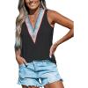imageCUPSHE Women Eyelet Tops V Neck Embroidered Jersey Tank Lace Cutout Blouses Tee Sleeveless Shirt CasualBlack