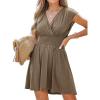 imageCUPSHE Women Mini Dress Smocked Dress Cap Sleeve A line Sundress Flowy Dresses Trendy Vacation OutfitsBrown