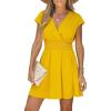 imageCUPSHE Women Mini Dress Smocked Dress Cap Sleeve A line Sundress Flowy Dresses Trendy Vacation OutfitsYellow