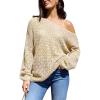 imageCUPSHE Womens 2024 Fall Crochet Sweater Off The Shoulder Hollow Out Pullover Sweater Jumper TopBeige