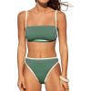 imageCUPSHE Womens Bikini Sets Two Piece Swimsuit High Waisted Square Neck Back Hook Color Block Cheeky BottomGreenWhite
