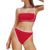 imageCUPSHE Womens Bikini Sets Two Piece Swimsuit High Waisted Square Neck Back Hook Color Block Cheeky BottomRedWhite