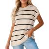 imageCUPSHE Womens Cap Sleeve Knit Sweater Top 2024 Striped Crew Neck Sweater Vest Casual Pullover TopsKhaki