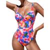 imageCUPSHE Womens One Piece Swimsuit Tummy Control Bathing Suit V Neck High Support Sculpting SwimwearBlueRed Floral